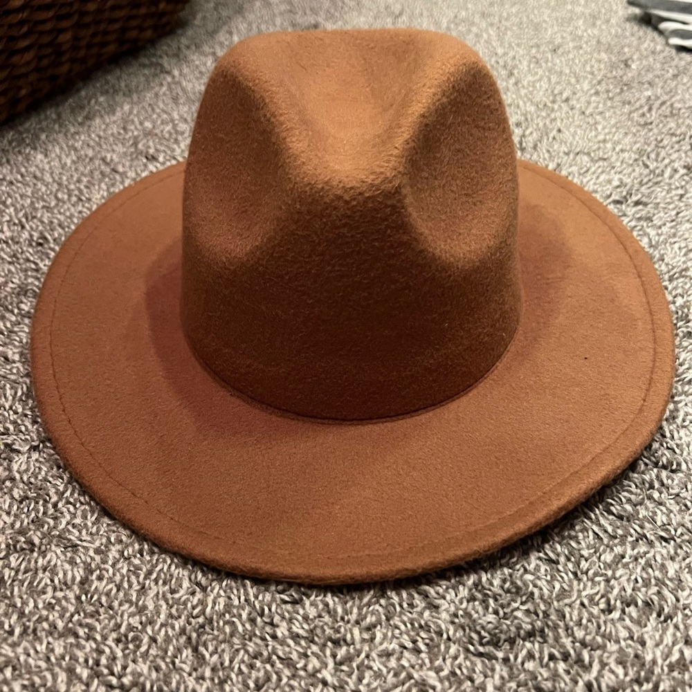 Wide Brim Felt Fedora Hat - Rust Brown